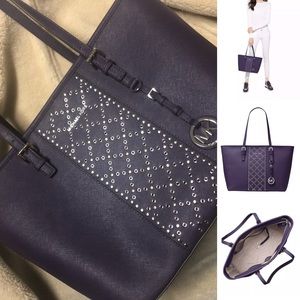 NWOT MICHAEL KORS IRIS LEATHER JETSET TOPZIP TOTE